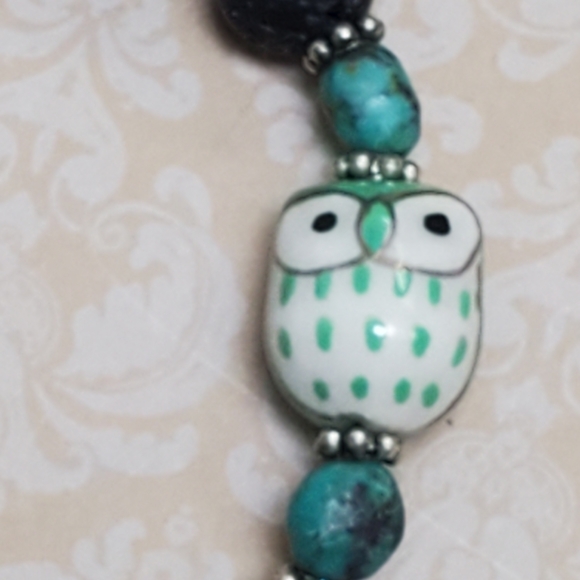 African Turquoise Owl Lavastone Beaded Crystal Bracelet - Picture 2 of 7